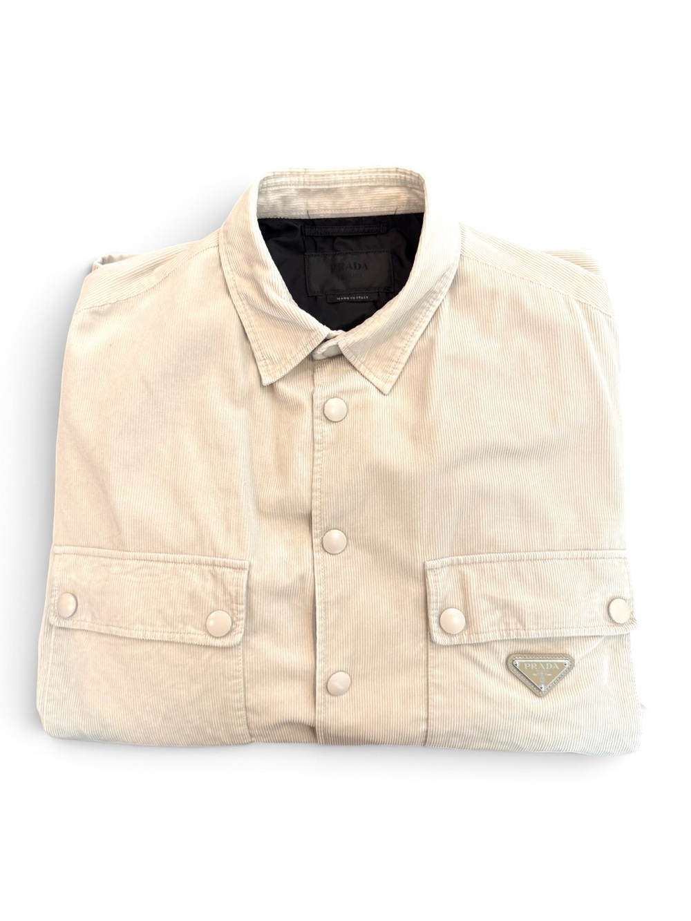 Prada Men's Light Cream Corduroy Shirt Jacket